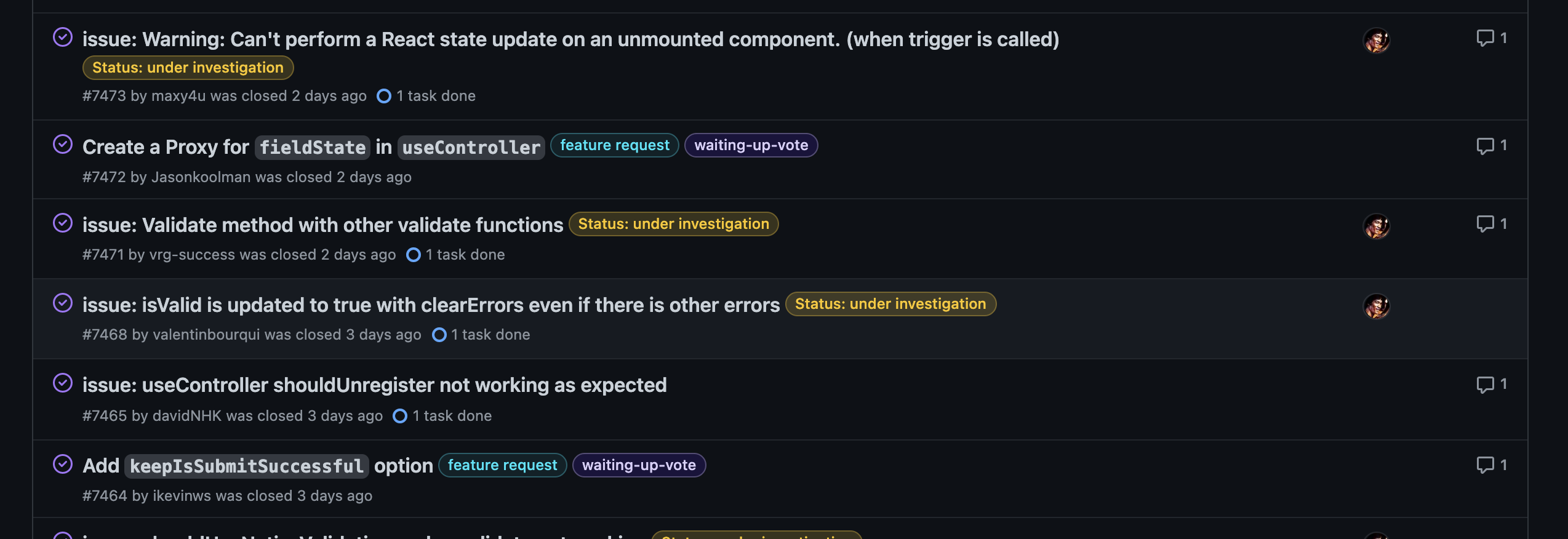 GitHub IssuesのLabel一覧画面（Bug, Featureなど）